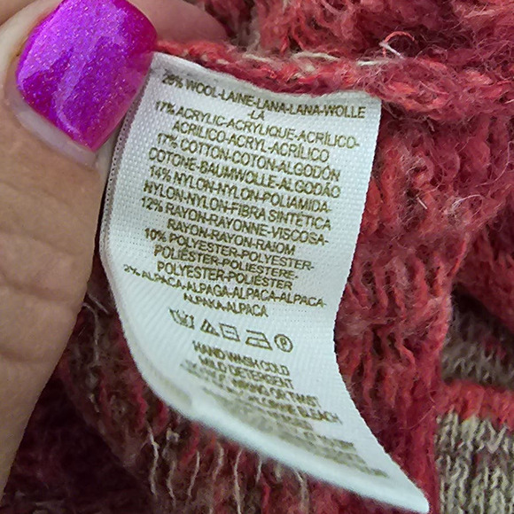 Free People Lightweight Wool Alpaca Blend Orange Red Tan Aztec Sweater L - Picture 4 of 4